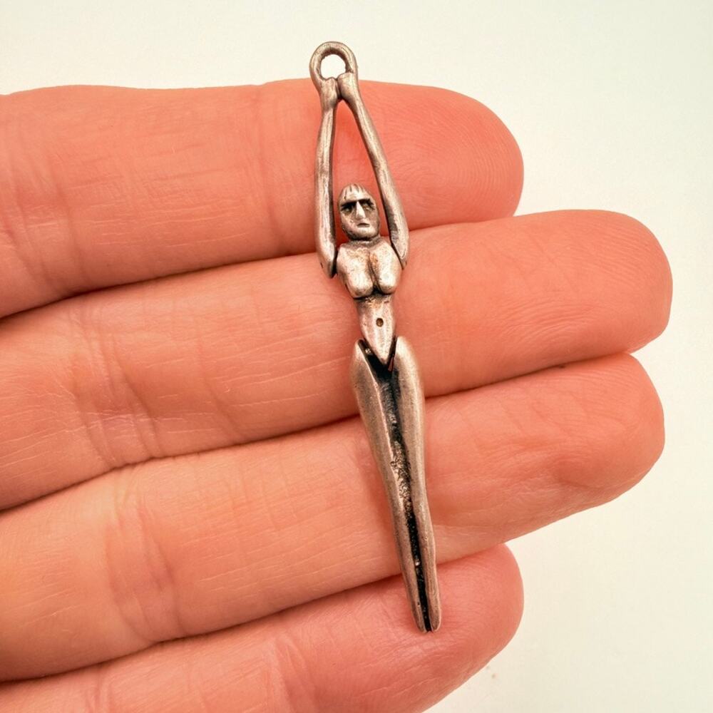 Vintage Sterling Silver 925 Nude Goddess Figure Articulating Pendant Modernist